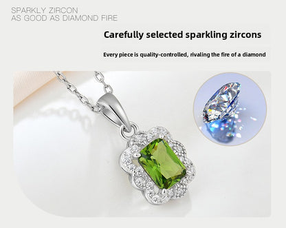 Vintage Olive Zircon Sterling Silver Necklace for Women Collarbone Chain Jewelry - Suoaint