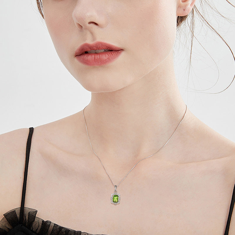 Vintage Olive Zircon Sterling Silver Necklace for Women Collarbone Chain Jewelry - Suoaint