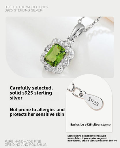 Vintage Olive Zircon Sterling Silver Necklace for Women Collarbone Chain Jewelry - Suoaint