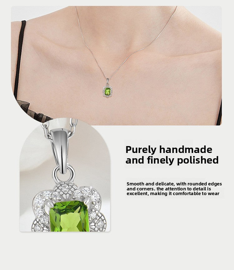 Vintage Olive Zircon Sterling Silver Necklace for Women Collarbone Chain Jewelry - Suoaint