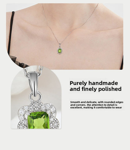 Vintage Olive Zircon Sterling Silver Necklace for Women Collarbone Chain Jewelry - Suoaint