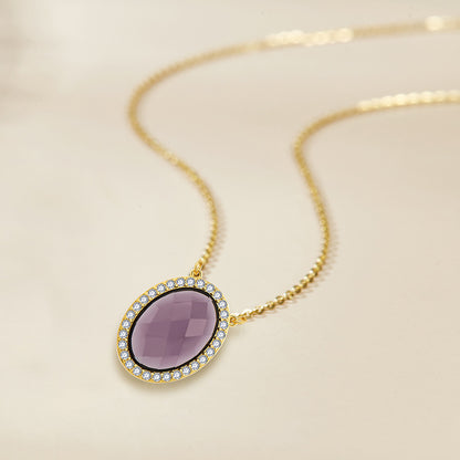 Pure silver egg-shaped lattice pendant natural amethyst necklace, high-end luxury accessory - Suoaint