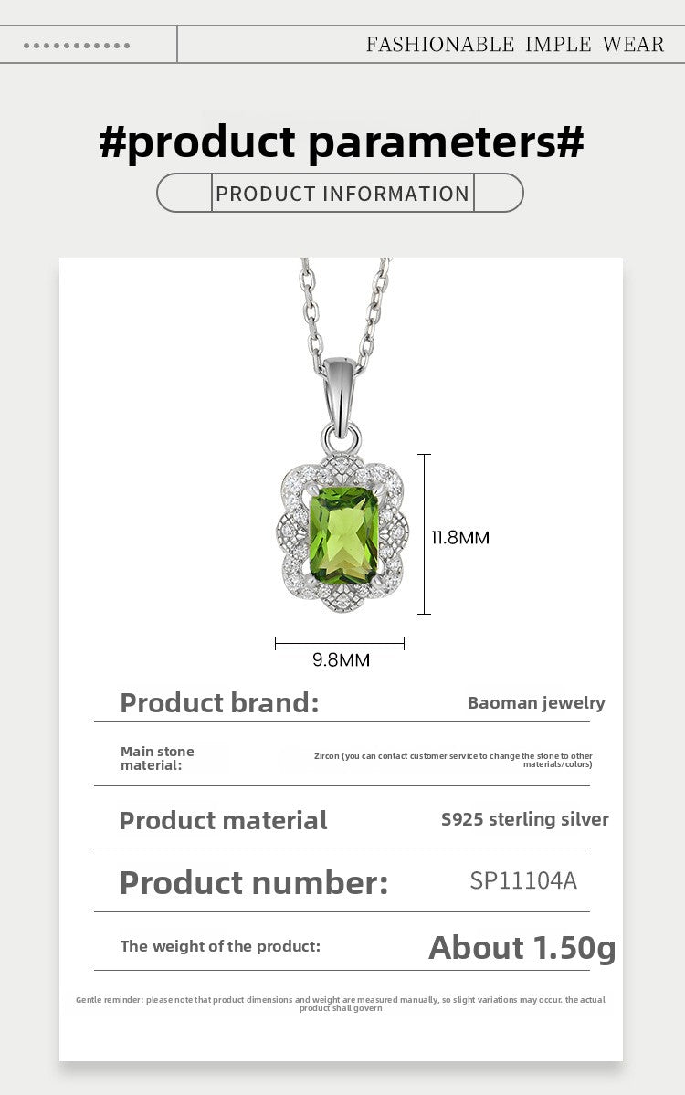 Vintage Olive Zircon Sterling Silver Necklace for Women Collarbone Chain Jewelry - Suoaint
