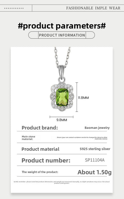 Vintage Olive Zircon Sterling Silver Necklace for Women Collarbone Chain Jewelry - Suoaint